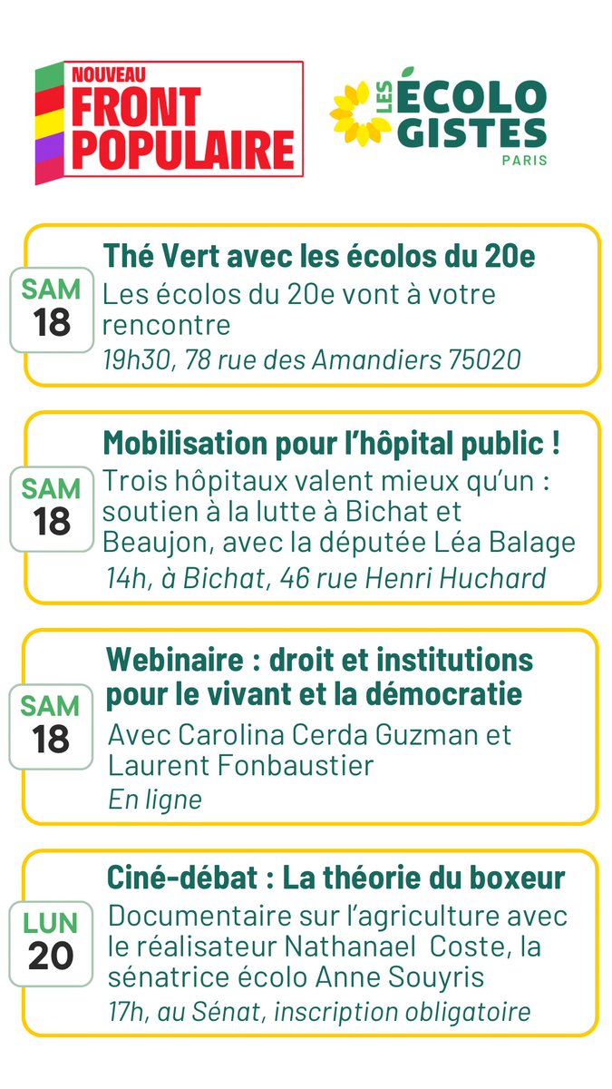 Les Écologistes - EELV Paris (@eelv_paris) on Twitter photo Cette semaine, tou•tes mobilisé•es pour l’hôpital public. Les Écologistes soutiennent la lutte pour les hôpitaux Bichat et Beaujon : trois hôpitaux valent mieux qu’un !
On se retrouve samedi avec <a href="/LeaBalage/">Léa Balage El Mariky</a> pour une médecine d’excellence et de proximité! Cette semaine, tou•tes mobilisé•es pour l’hôpital public. Les Écologistes soutiennent la lutte pour les hôpitaux Bichat et Beaujon : trois hôpitaux valent mieux qu’un !
On se retrouve samedi avec <a href="/LeaBalage/">Léa Balage El Mariky</a> pour une médecine d’excellence et de proximité!