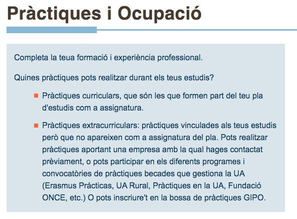 👉🏼Tens algun dubte sobre pràctiques curriculars i no curriculars? 

Recorda que en el Centre d'Ocupació tenim totes les respostes, així com atenció personalitzada a qualsevol de les teues inquietuds sobre pràctiques.

📲centroempleo.ua.es/va/practiques-…
<a href="/informacioUA/">Info. Alumnat UA</a> <a href="/gipeua/">GIPE</a>