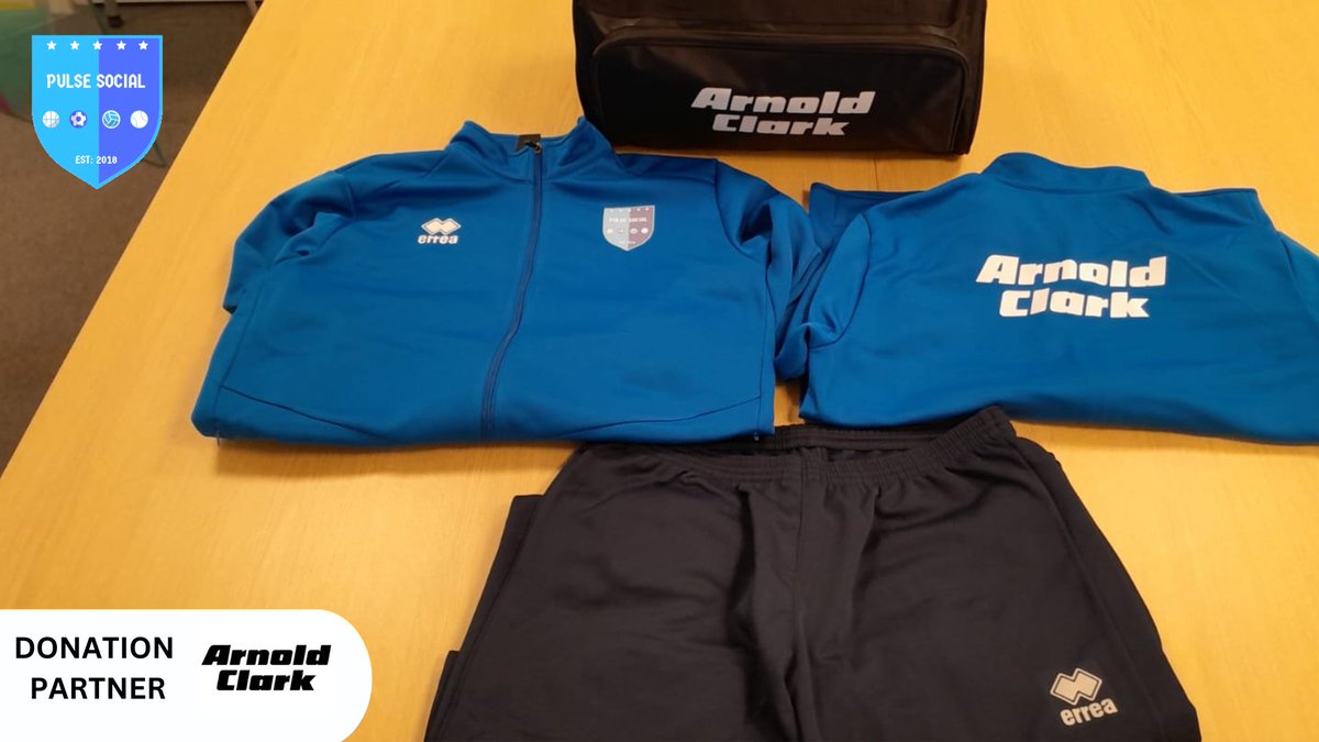 PulseSocialCIC's tweet photo. At Pulse Social we want to say a massive thank you to Arnold Clark for their generous donation and for including our logo on these special sports training tracksuits. We are truly honoured by your kindness and support. 
#CommunitySports #CommunityDonations https://t.co/fZPt4FLIZ7