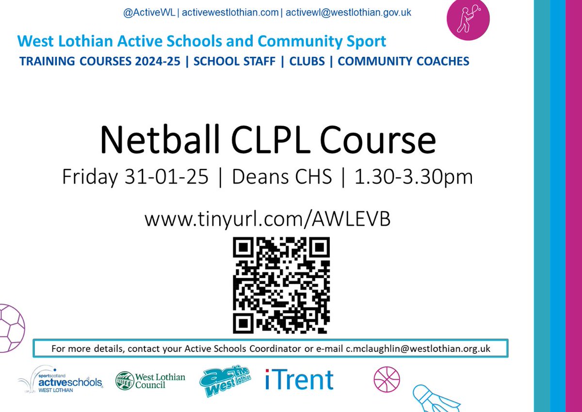 ActiveWL's tweet photo. Netball Training Course 🏐

Join us at @deanschs / @DeanschsPE on Friday January 31st for an engaging and practical Netball CLPL session!

Open to school staff, community clubs, coaches, volunteers, parent helpers and Coach Academy pupils 👍

Book now at the link below 👇 https://t.co/XMGXN0g9BB