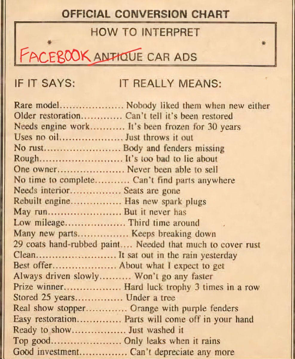 allinvehicle's tweet photo. I think we could make car inspection bingo out of these....

I would also add a few of my own in too:

Very clean for age - It's had a hard life

Like new, low Km's - Repairable Write-Off

Shopping trolley dent repaired - Right fender, both doors, rear quarter panel, and boot lid repaired

Price flexible - Don't do a PPSR, we still owe money

Nothing wrong with it - I haven't looked, so it doesn't exist

Good tyres - they are black, round, and look good only on the outside

I'll stop there for now, but if you want a prepurchase car inspection to avoid these issues, give us a call or check out our website.
