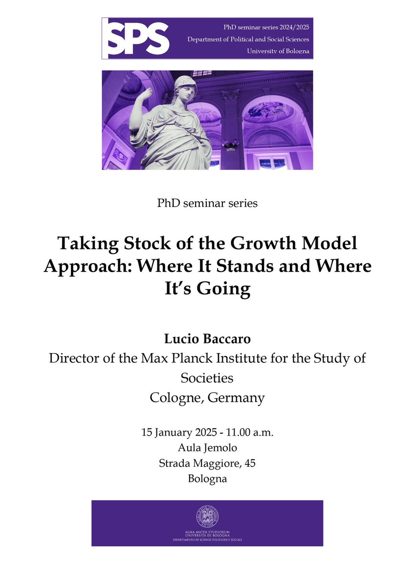 Arianna Tassinari (@ari_tassinari) on Twitter photo Growth models come to <a href="/Unibo/">Università di Bologna</a>! Tomorrow 15th January <a href="/MPIfG_Cologne/">Max Planck Institute for the Study of Societies</a> Director <a href="/luciobaccaro/">Lucio Baccaro</a> will give a talk in the framework of our Department's PhD Seminar Series on the state of the art of the Growth Model approach in CPE. 11am, Aula Jemolo, Palazzo Hercolani. All welcome! Growth models come to <a href="/Unibo/">Università di Bologna</a>! Tomorrow 15th January <a href="/MPIfG_Cologne/">Max Planck Institute for the Study of Societies</a> Director <a href="/luciobaccaro/">Lucio Baccaro</a> will give a talk in the framework of our Department's PhD Seminar Series on the state of the art of the Growth Model approach in CPE. 11am, Aula Jemolo, Palazzo Hercolani. All welcome!