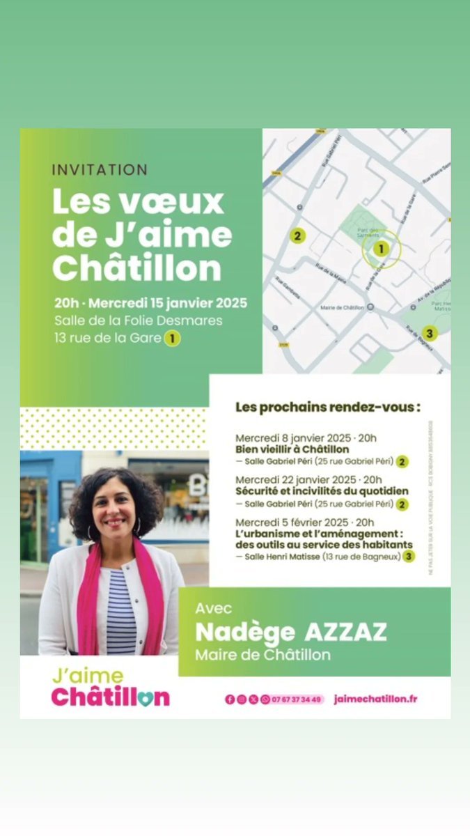 ElodieDorfiac's tweet photo. Rdv demain mercredi à 20h à la Folie Desmares, 13 rue de la Gare à Châtillon pour les vœux de notre équipe @JaimeChatillon ! https://t.co/uWiEEPzNZC