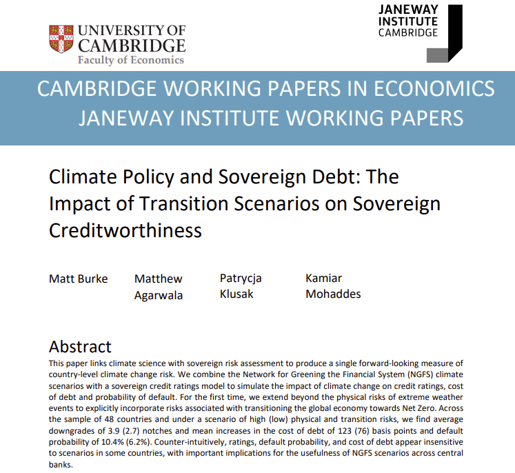 The Janeway Institute (@janewayinst) on Twitter photo 📣NEW JI WP: 'Climate Policy & Sovereign Debt: Impact of Transition Scenarios on Sovereign Creditworthiness' by <a href="/KamiarMohaddes/">Kamiar Mohaddes</a> <a href="/MatthewAgarwala/">Matthew Agarwala</a> <a href="/PatrycjaKlusak/">Pati Klusak</a> and M. Burke.
Read the paper here: bit.ly/40el89S 📣NEW JI WP: 'Climate Policy & Sovereign Debt: Impact of Transition Scenarios on Sovereign Creditworthiness' by <a href="/KamiarMohaddes/">Kamiar Mohaddes</a> <a href="/MatthewAgarwala/">Matthew Agarwala</a> <a href="/PatrycjaKlusak/">Pati Klusak</a> and M. Burke.
Read the paper here: bit.ly/40el89S