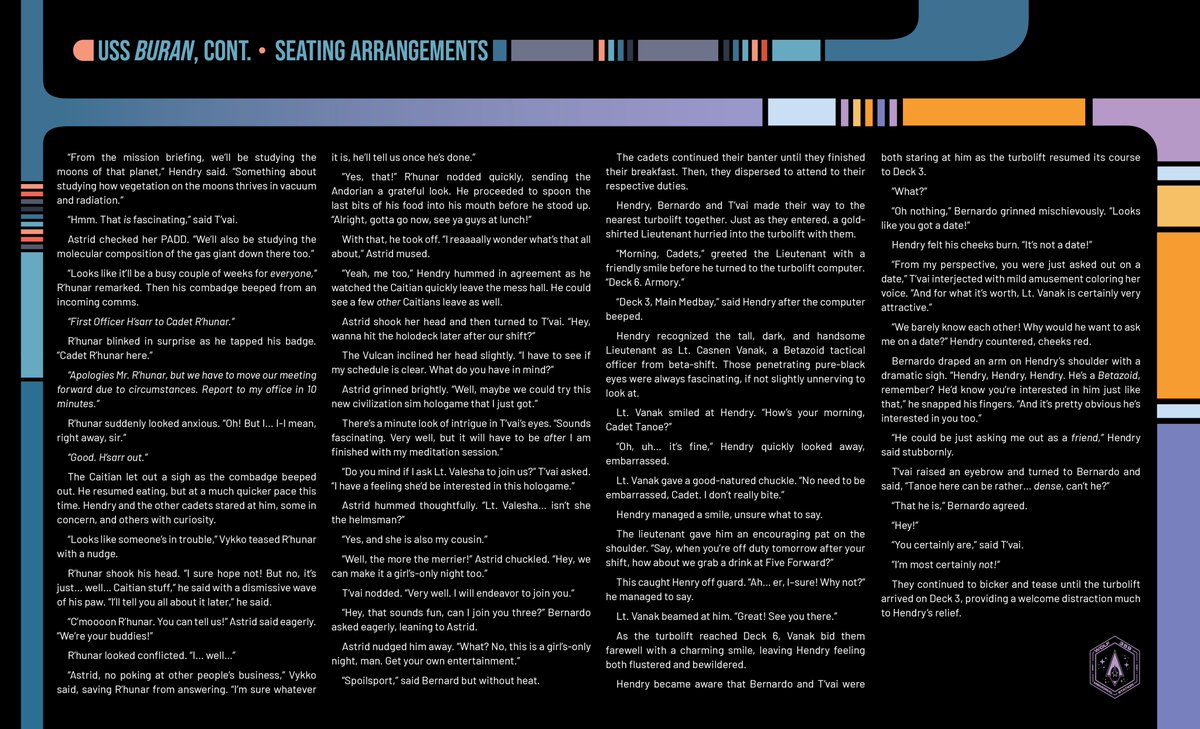 For this weeks #FightingshipsofWolf359 we have the USS Buran written by Brian Imanuel with art as ever by <a href="/_Pundus_/">Pundus 🐼 (pundus.art on bsky)</a> 
Once we have released the book proper (soon) what shall we do for #TrekTuesdays? More 359 content? or should we share excerpts from our next project?