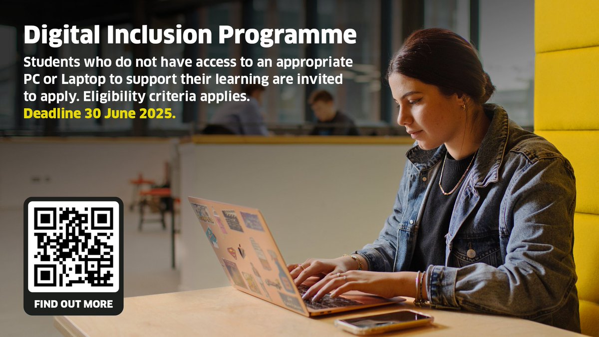 Our Digital Inclusion Programme supports students who don't have access to a suitable PC or laptop, ensuring you have the tools you need to excel in your academic journey. 

💡 Check you meet the criteria &amp; apply: brnw.ch/21wPZiR
📅 Deadline:  30 Jun 2025