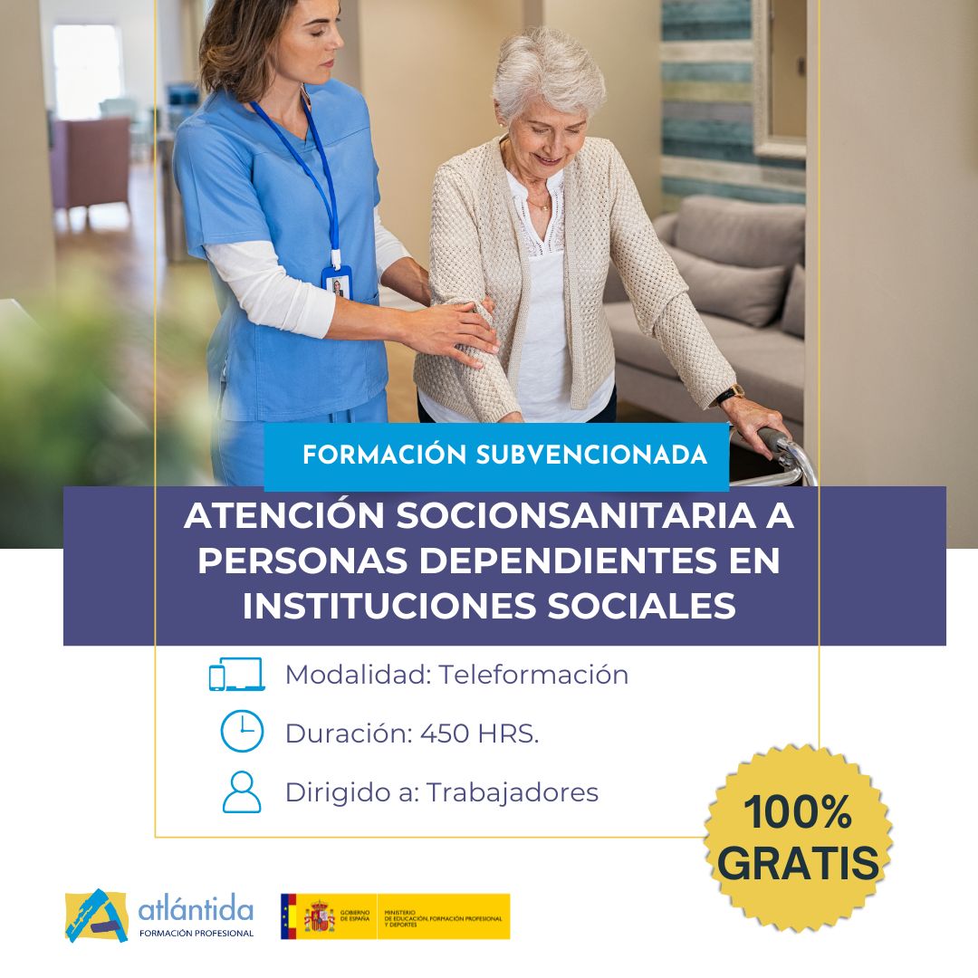 💡Nueva formación subvencionada por Ministerio de Educación💡
Adquiere las habilidades necesarias para trabajar en el cuidado de personas dependientes, ya sea en el sector público o privado.
✔️ Título oficial expedido por el Ministerio de Educación
📩cursos@atlantidaformacion.com