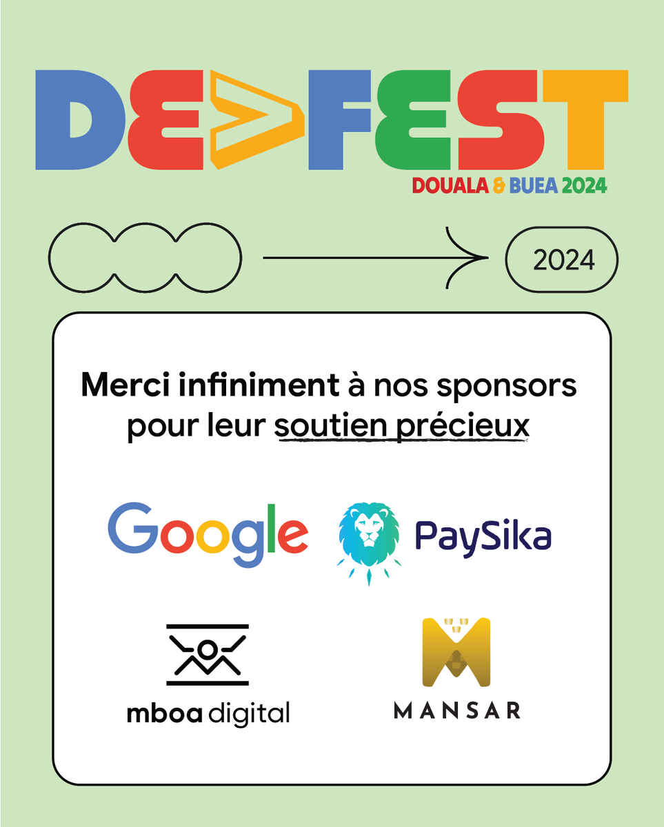 GDGDouala's tweet photo. 🩷REMERCIEMENTS !!
Nous tenons à remercier chaleureusement nos sponsors pour leur soutien précieux au #DevFest2024.
Grâce à votre engagement , cet événement a pu voir le jour et offrir une expérience enrichissante à tous les participants.
👏Votre contribution a joué un rôle essentiel dans la réussite de ce #DevFest2024, et nous sommes fiers de vous avoir à nos côtés.
Un grand merci à @Paysika_Afrique , @mboadigital, ,Mansar, pour votre confiance et votre soutien !
MERCI
#DevFest2024 #Google