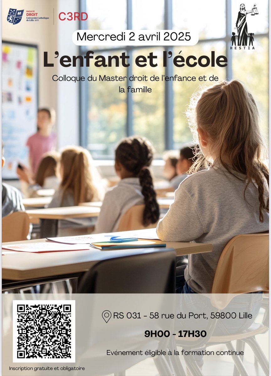 HCatholille's tweet photo. LES INSCRIPTIONS SONT OUVERTES ! 

🔜 Colloque : “L’enfant et l’école” 
📅 Mercredi 2 avril 2025
📍 Université Catholique de Lille, 58 rue du Port,Lille

👉 Inscription gratuite mais obligatoire 
Réservez votre place dès maintenant via ce lien : https://t.co/S9BN3IYGGQ 

#FLD https://t.co/Gi3myvg4U2