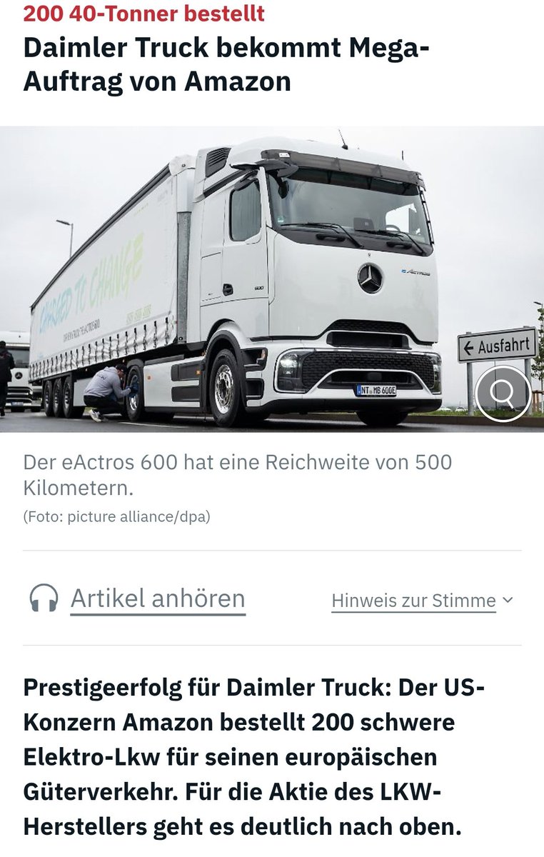 boris_beissner's tweet image. Der deutsche Nutzfahrzeughersteller #Daimler hat sich den bislang größten Auftrag für #Elektro- #Lkw in seiner Firmengeschichte gesichert. #Amazon bestellte 200 schwere Lastwagen vom Typ Mercedes-Benz eActros 600 für den europäischen Güterverkehr.