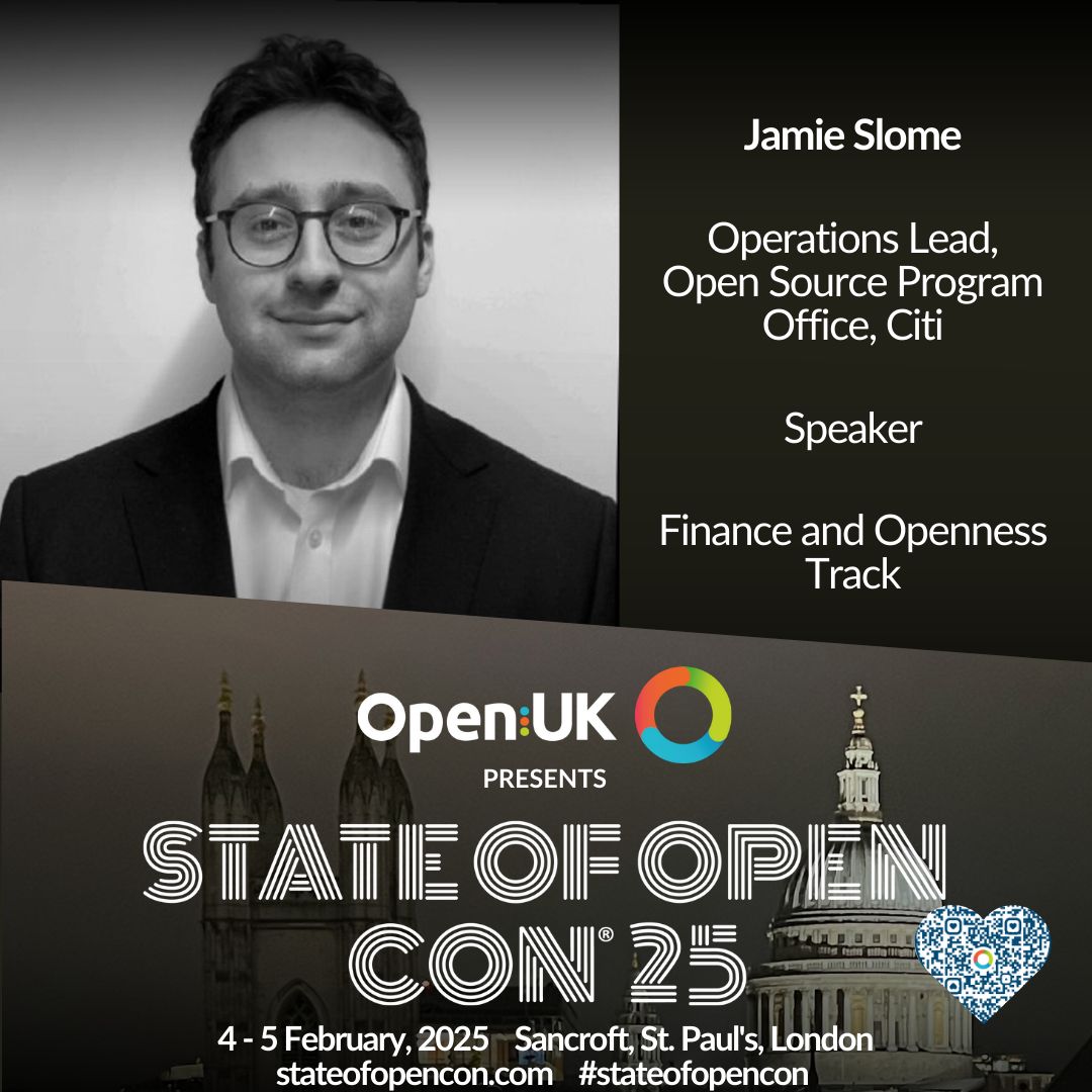 openuk_uk's tweet photo. State of Open Con 25 speaker @JamieSlome of @Citi will be in our SOOCon25 Finance and Openness track! 🎤 Join to hear about GitProxy: Get code out of your org quicker, easier & securely. 💡🌐 📆 Check out the full schedule on 4 and 5 February in London. Get your ticket now, https://t.co/7GWdtBmjNu  #opensource #finance #stateofopencon #soocon25 #opensourcelondon #openuk