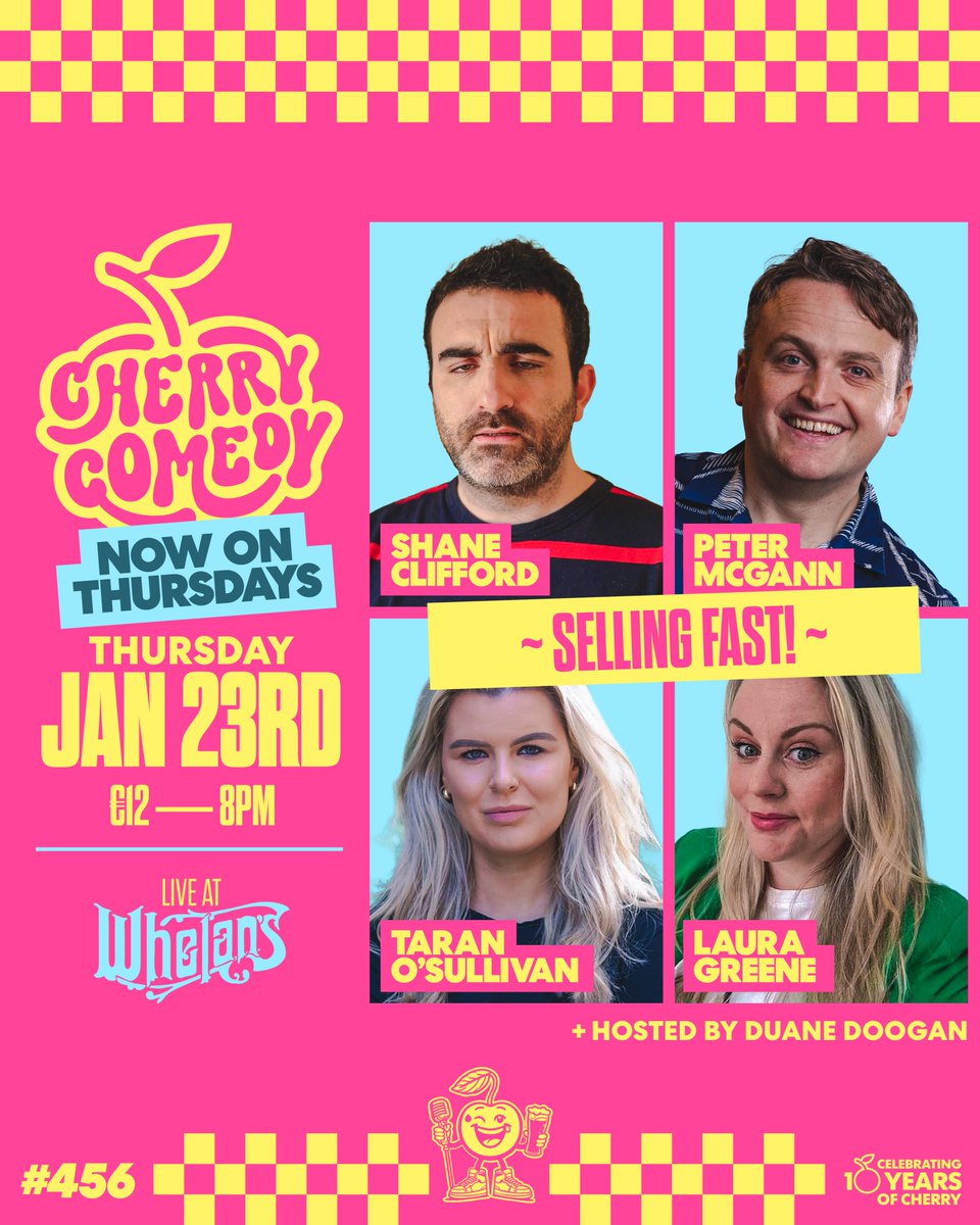 🎟️🔥 Over 50% of tickets sold already! 🔥🎟️

🎤 Shane Clifford
🎤 Peter McGann
🎤 Taran O'Sullivan
🎤 Laura Greene

🎟️ Get your tickets now at cherrycomedy.ie!

⏳ Don’t wait—Jan 16th is already SOLD OUT. This is your next chance to catch NEW Cherry Thursdays! 🍒✨