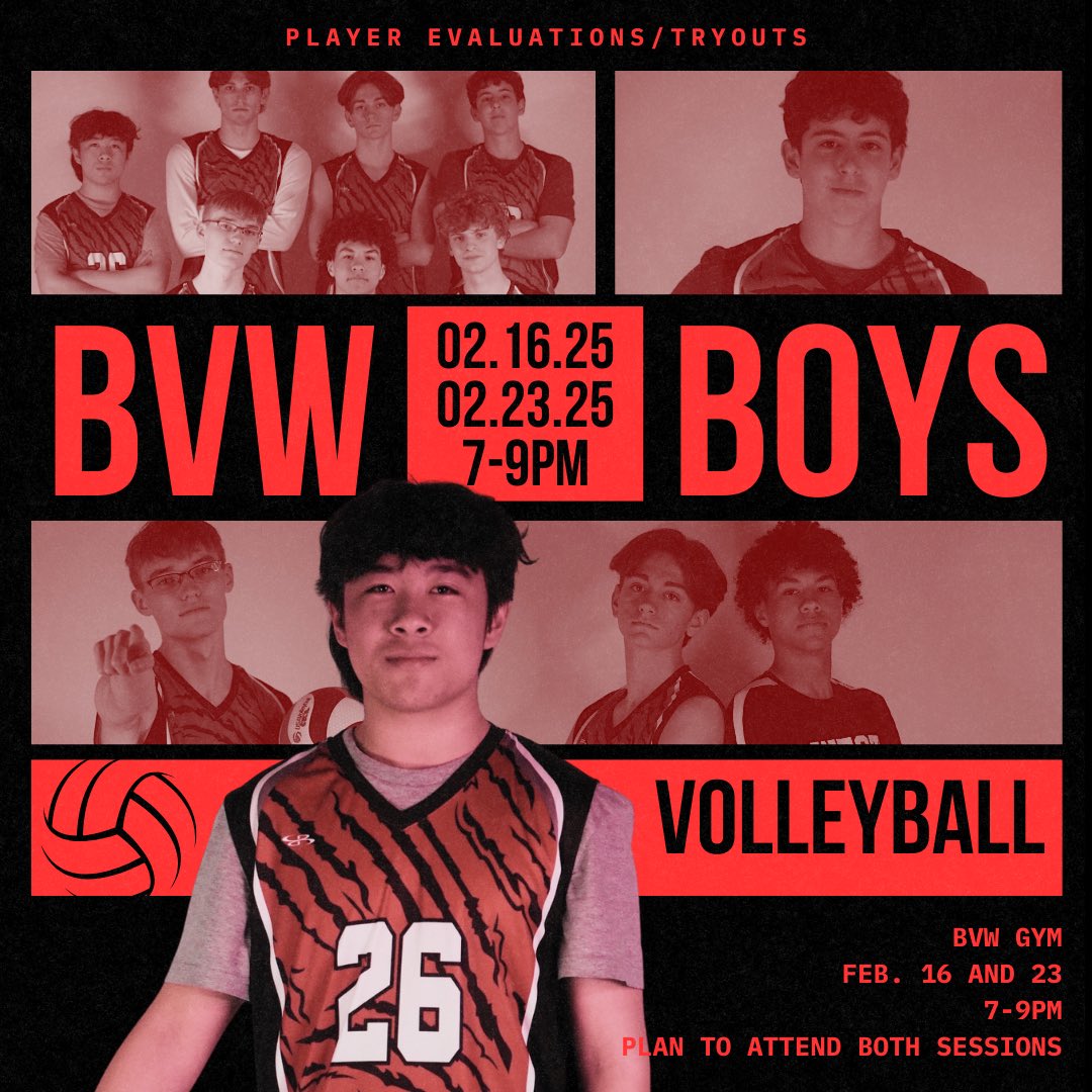 It’s TIIIIIIIIIIIME‼️

Boys VB player evaluations/tryouts will be Feb. 16 and 23rd from 7-9pm at BVW!

Please plan to attend both sessions. See you there!

Contact Coach Horstick with any questions!

#bvwvb🏐 #gojags🐾