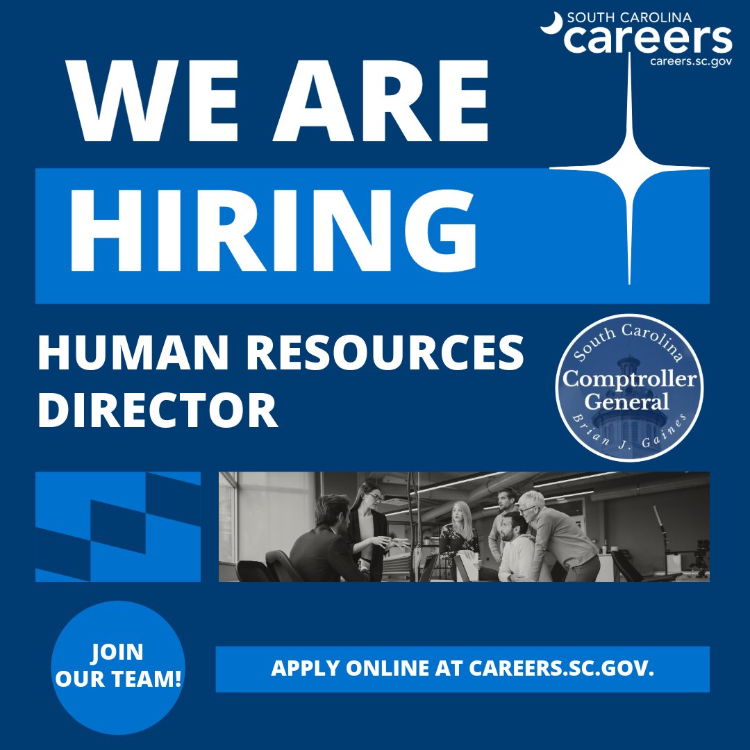 Take your HR career to the next level! The <a href="/SCComptroller/">South Carolina Comptroller General's Office</a> is seeking a Human Resources Director to provide strategic advice and guidance on all human resources issues to the agency's leadership. Learn more and apply by Jan. 16 at bit.ly/4j2CYFD. #JoinOurTeam #SCJobs