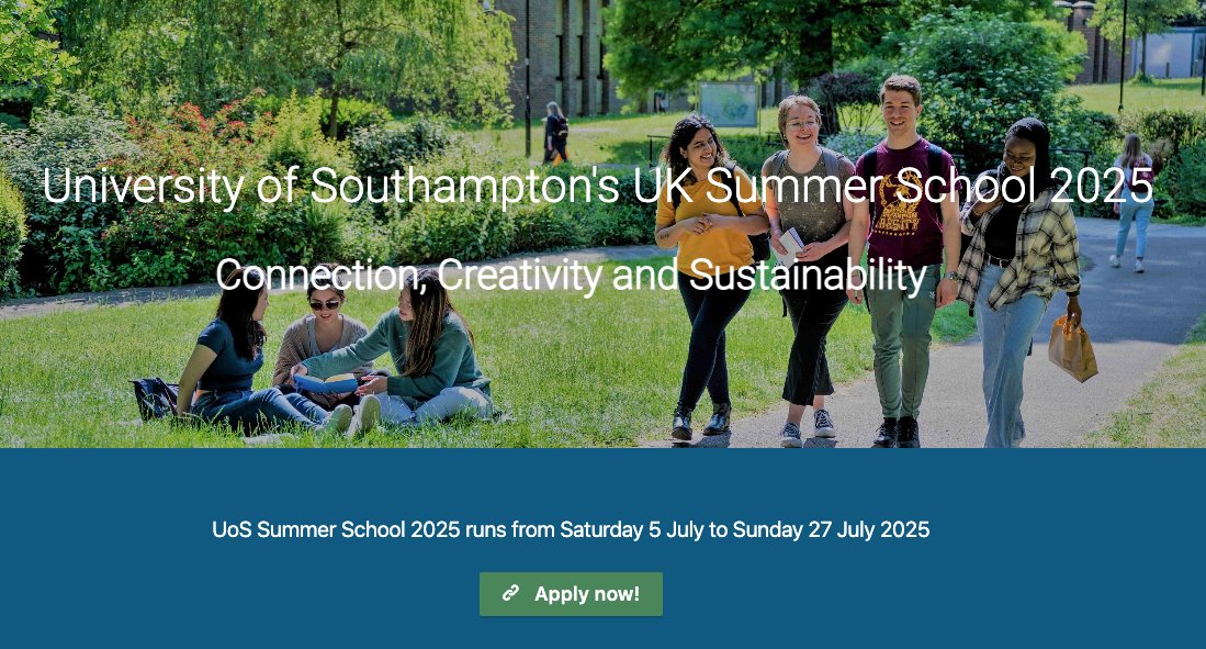 Southampton Marine & Maritime Institute (@uos_smmi) on Twitter photo The <a href="/unisouthampton/">University of Southampton</a>'s International Summer School 2025 has launched!
Explore courses available including 'AI and Society: From Creativity to Justice', and 'Marine and Maritime Approaches to Renewable Energy'.
👉 go.soton.ac.uk/gqc
#uos #summerschool #studentexperience The <a href="/unisouthampton/">University of Southampton</a>'s International Summer School 2025 has launched!
Explore courses available including 'AI and Society: From Creativity to Justice', and 'Marine and Maritime Approaches to Renewable Energy'.
👉 go.soton.ac.uk/gqc
#uos #summerschool #studentexperience