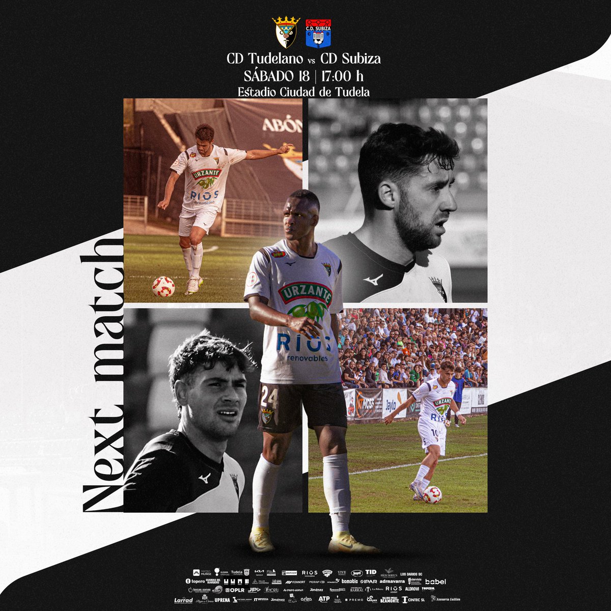 🏟️ 𝙑𝙐𝙀𝙇𝙑𝙀 𝙀𝙇 𝙁𝙐́𝙏𝘽𝙊𝙇 𝘼𝙇 𝘾𝙄𝙐𝘿𝘼𝘿 𝘿𝙀 𝙏𝙐𝘿𝙀𝙇𝘼

📍 Ciudad de Tudela
🆚 CD Subiza
🕖 17:00h
🗓️ Sábado 18 de enero
🎟️ Precio entradas:
General mayores de 16 años: 15€
Tribuna: 20€
Menores 16 años gratis