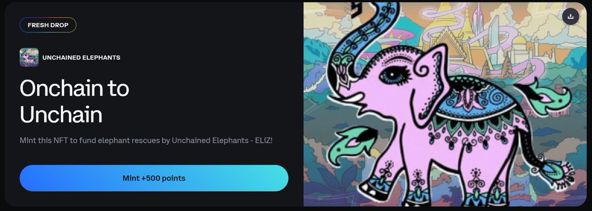 The @unchainelephant proposal sadly did not pass in NounsDAO but the elephant rescue is still alive on <a href="/base/">Base</a> 🔵
Fresh drop in the <a href="/CoinbaseWallet/">C̶o̶i̶n̶b̶a̶s̶e̶ ̶W̶a̶l̶l̶e̶t̶ TBA</a> with funds going towards an elephant rescue🔵🐘
Show your support👇
🔗wallet.coinbase.com/nft/mint/eip15…