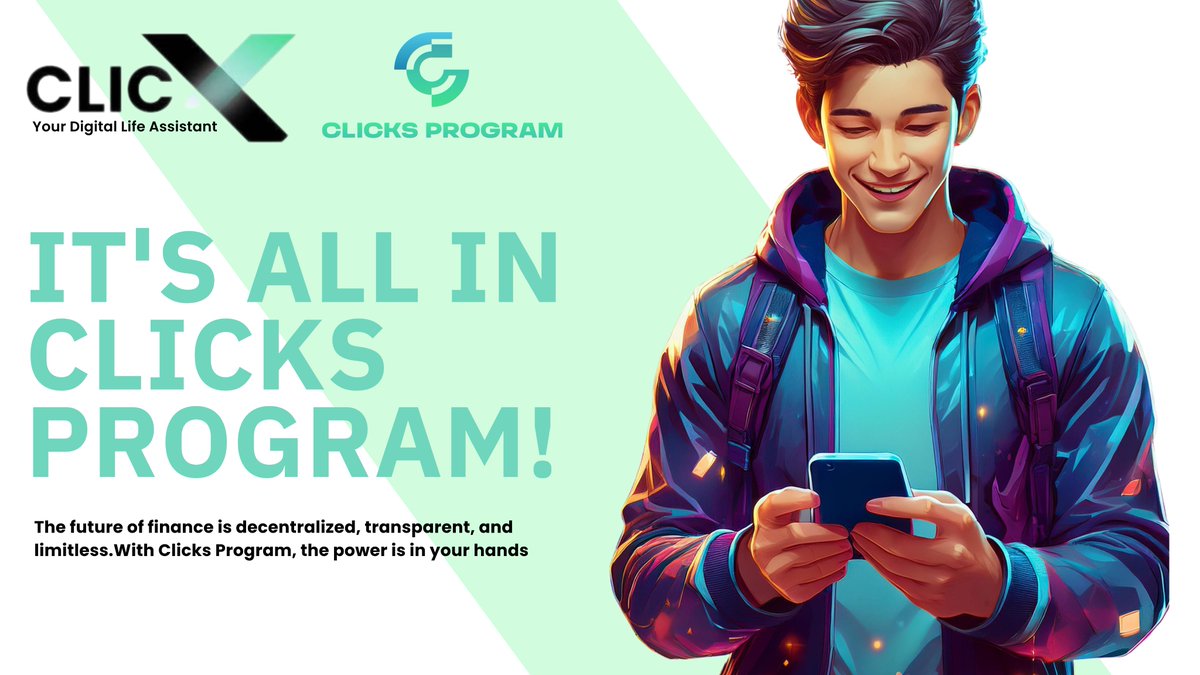 ClicksProgram's tweet image. 🚀 Clicks Program is revolutionizing the world of Web3!

💳 Simplify your digital life with the Clicks X Wallet!

✅ Multi-currency support
✅ Secure transactions
✅ One-stop crypto management

Start your journey with Clicks X now !

#CryptoWallet #Blockchain #ClicksProgram…