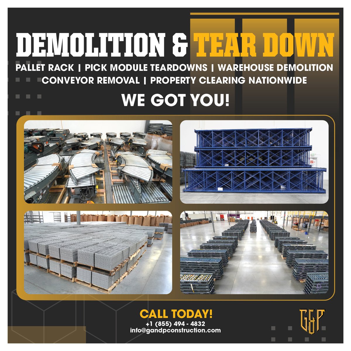 GP_Turnkey's tweet image. 🚧 Need to move a facility? We've got you covered! 🚧

We specialize in:
✅ Facility relocations
✅ Safe and efficient storage system removal
✅ Liquidation, resale, &amp;amp; recycling
✅ Customized plans to minimize risks and liabilities

#FacilityRelocation #WarehouseDemolition