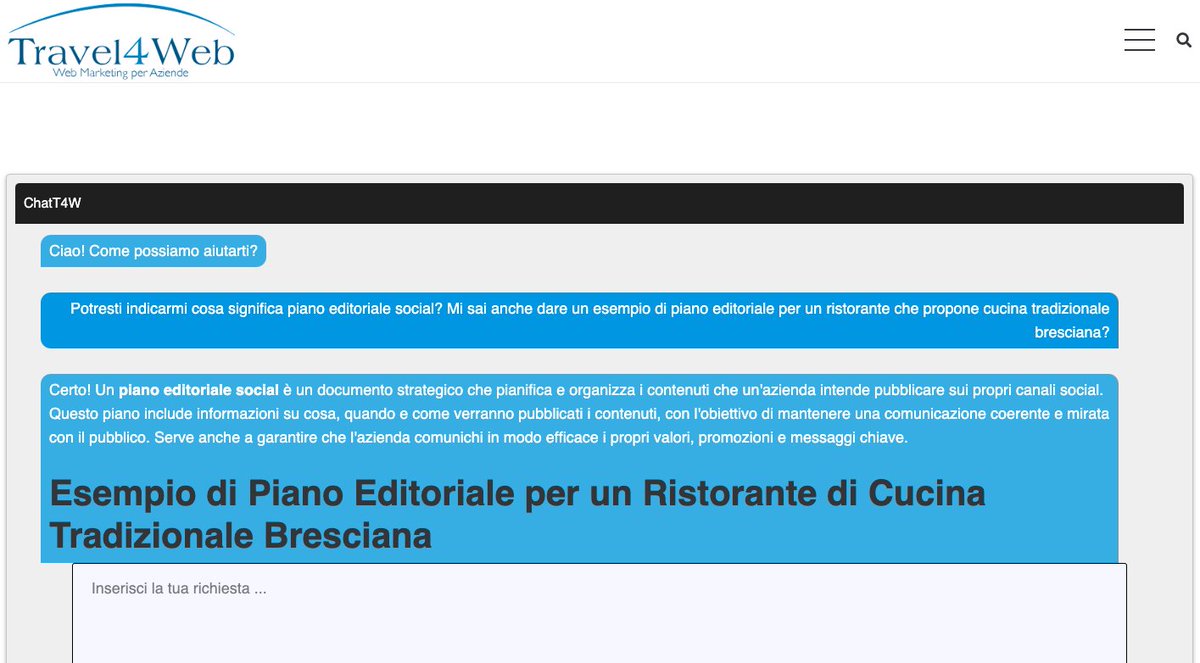 Abbiamo progettato ChatT4W con una chiara convinzione: il futuro è oggi, e il nostro assistente digitale ne è la dimostrazione. Ogni interazione con ChatT4W è un passo verso una consulenza seo e social sempre più personalizzata e di valore >> travel4web.it/chatt4w-assist…