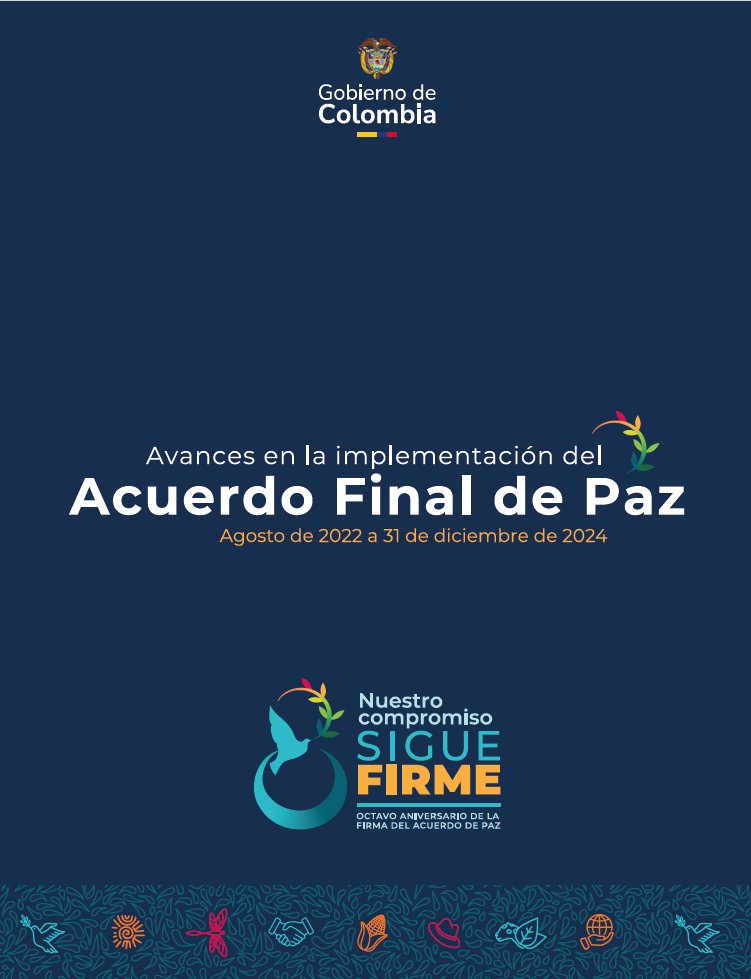 UAcuerdoPaz's tweet image. #FirmesConElAcuerdo 💪🕊️ La @UAcuerdoPaz, bajo el liderazgo de @GloriaCuartas presenta el informe de avances del #AcuerdoDePaz al 31 de diciembre de 2024, en el marco del mandato de @petrogustavo y el #GobiernoDelCambio.
📢 ¡Descúbrelo! 
tinyurl.com/Infoimpl2024v3
