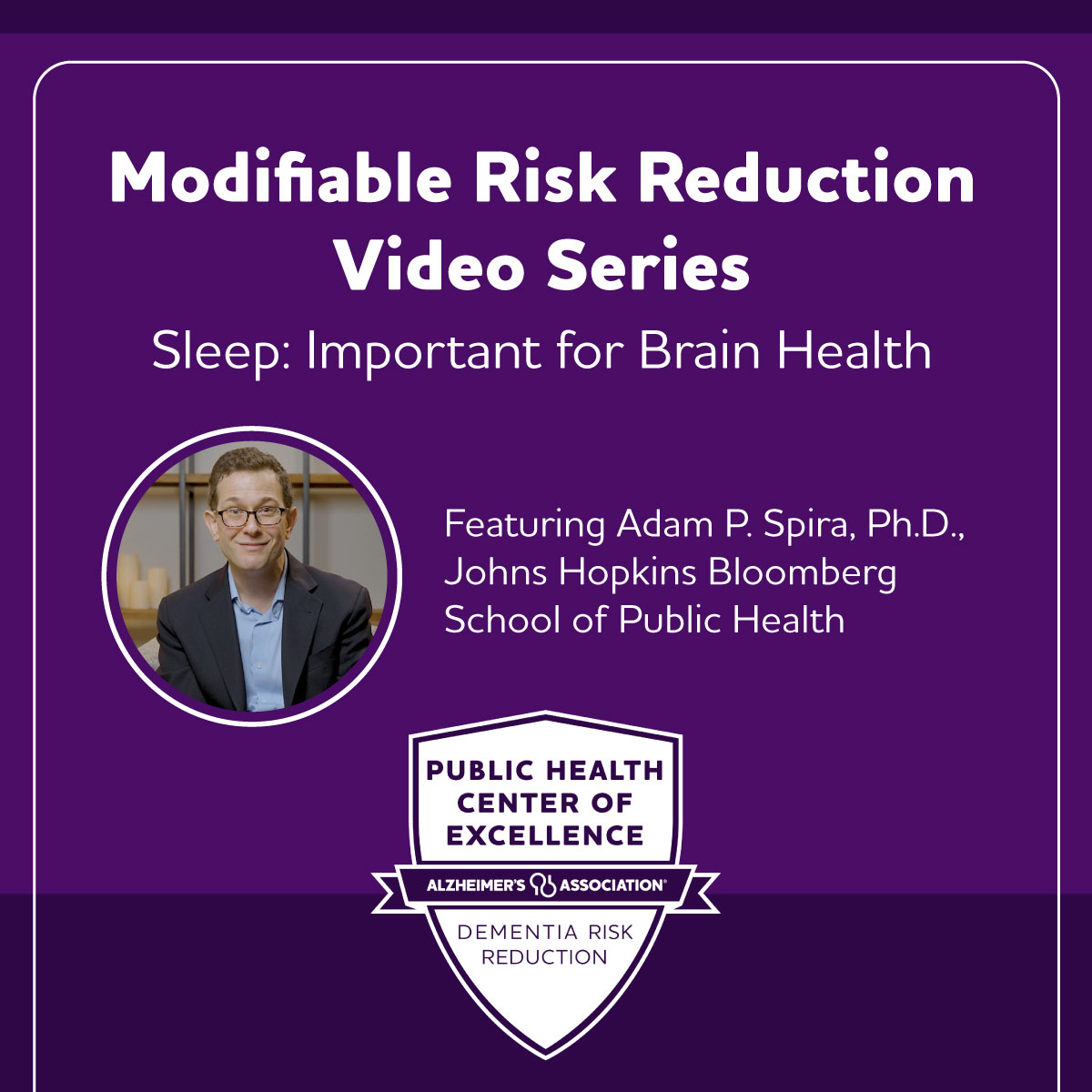 Alzheimer's Association (@alzassociation) on Twitter photo Hear @adamspira of the <a href="/JohnsHopkinsSPH/">Johns Hopkins Bloomberg School of Public Health</a> discuss the evidence behind sleep π΄ as a modifiable risk factor for dementia and what this means for public health in a new video from the Alzheimer's Association BOLD Public Health Center of Excellence. bit.ly/429DdbA Hear @adamspira of the <a href="/JohnsHopkinsSPH/">Johns Hopkins Bloomberg School of Public Health</a> discuss the evidence behind sleep π΄ as a modifiable risk factor for dementia and what this means for public health in a new video from the Alzheimer's Association BOLD Public Health Center of Excellence. bit.ly/429DdbA
