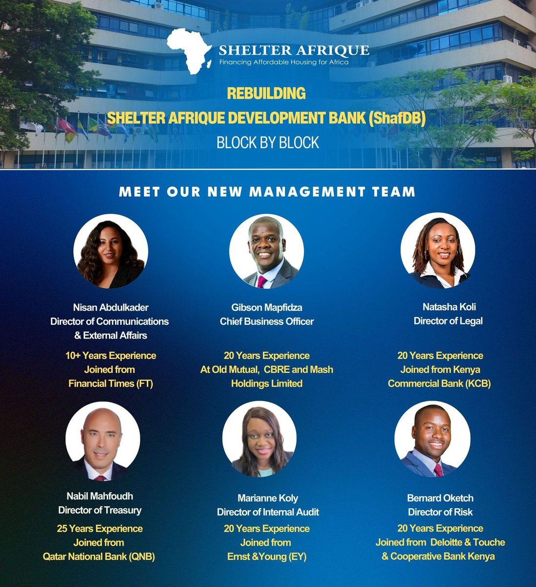 What an incredible honor to be included on this list alongside such inspiring leaders. However this wouldn’t have been possible without the incredible team we have here <a href="/ShelterAfrique/">ShafDB</a> (ShafDB). In rebuilding ShafDB, our new management team combines fresh perspectives from