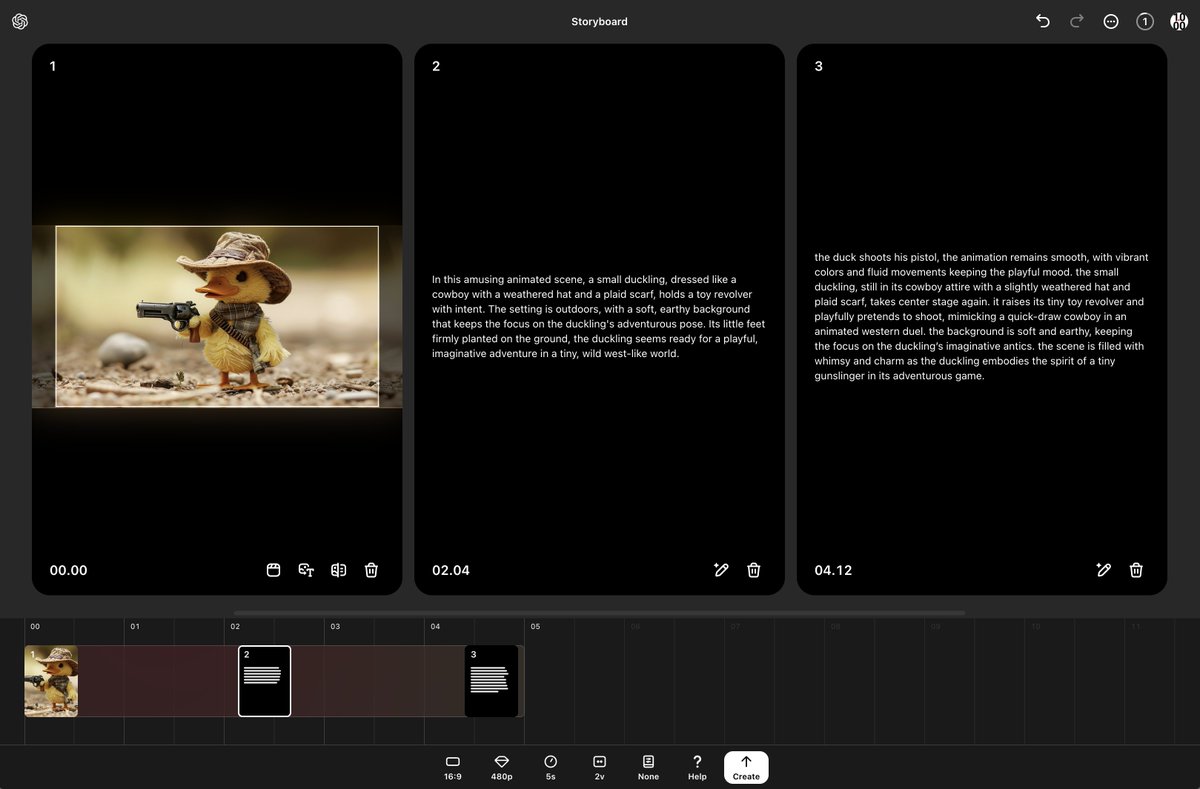 Je me suis amusé avec Sora d’OpenAI, le système de story-board est une très bonne idée (vous allez pouvoir décrire dans le temps les évènements se produisant dans la vidéo), l’avenir est aux sociétés proposant des interfaces innovantes et pertinentes dans ce domaine.