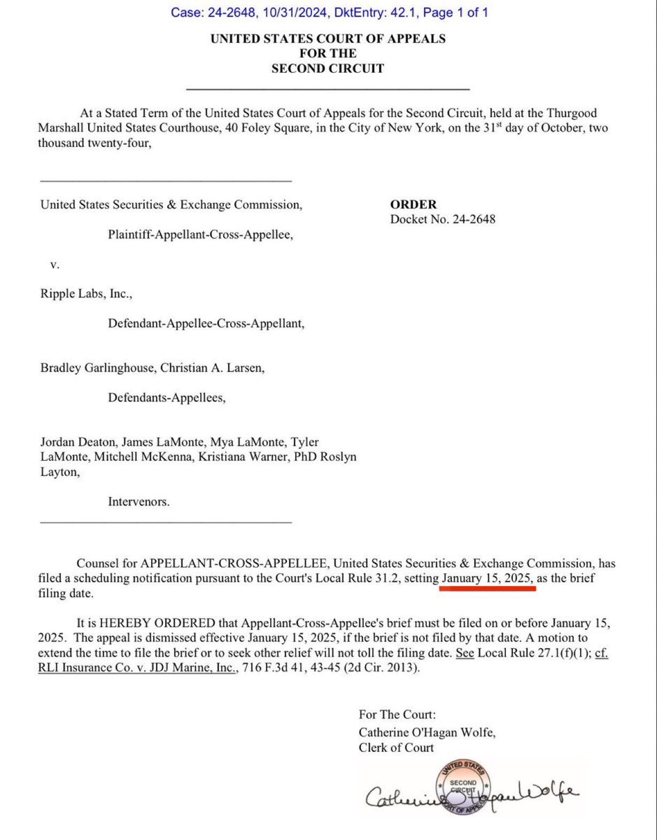 🚨BREAKING: Only 24 hours remain for the SEC to file their appeal in the Ripple case! The appeal can be dismissed if they don’t file the form! #XRP