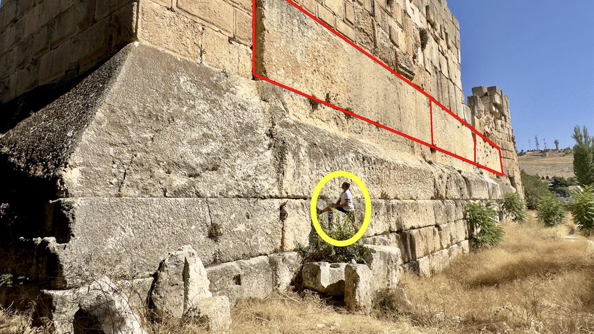 BrightInsight6's tweet photo. The ~900TON Trilithon blocks of Baalbek are not Roman.

They reclaimed the site, and built upon it.

Multiple styles of different construction are clearly visible, which include the reassembly of destroyed ruins above them.

“One of these things is Not like the other”👇🏻👀