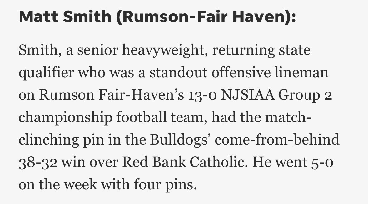 Matt_Smith56's tweet image. Thank you to @AsburyParkPress for the write up and naming me one of the wrestlers of the week!