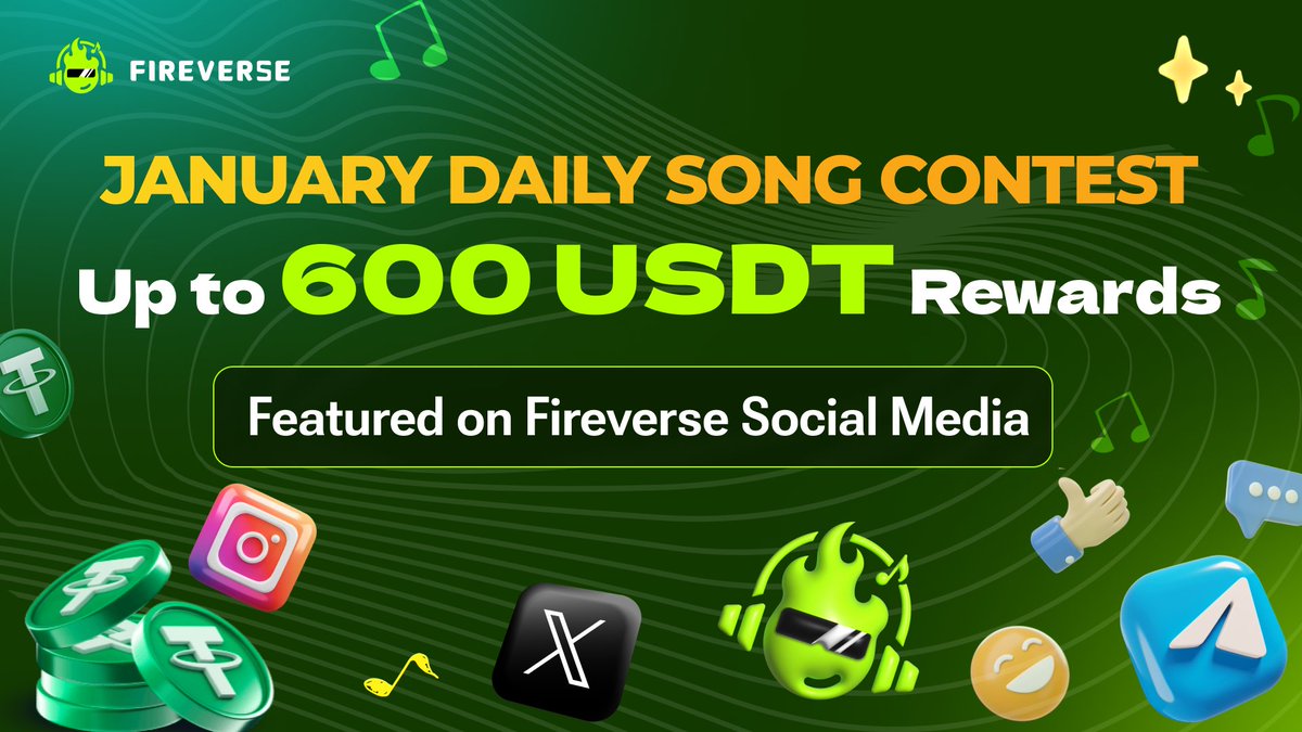 🎶 Fireverse January Song Contest is HERE! 🎉 🗓 Jan 15 - Feb 15 💰 New mechanism: - Daily Rewards: 5 USDT base reward + Accumulative Bonus (More participants, more rewards, up