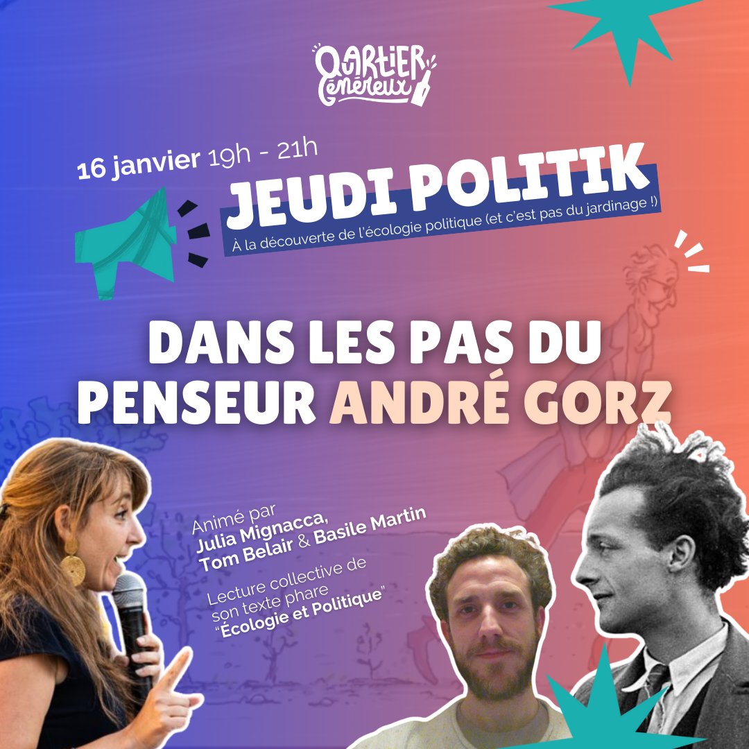 Julia Mignacca 🌻 (@juliamignacca) on Twitter photo 📡Nouveau Jeudi Politik !
📅On se retrouve le 16 janvier à 19h au <a href="/qgmontpellier/">Quartier Généreux Montpellier</a> pour un débat autour de l'écologie politique pensée par André Gorz.
Venez nombreux et nombreuses 👋 📡Nouveau Jeudi Politik !
📅On se retrouve le 16 janvier à 19h au <a href="/qgmontpellier/">Quartier Généreux Montpellier</a> pour un débat autour de l'écologie politique pensée par André Gorz.
Venez nombreux et nombreuses 👋