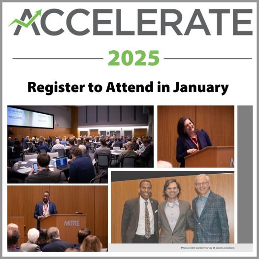 Be sure to register for the highly anticipated first Accelerate Breakfast Series event of the new year, held on January 24, 2025, at the MITRE campus. The special guest speaker will be Dr. Gregory Washington, President of George Mason University.  loom.ly/wH9xZCY