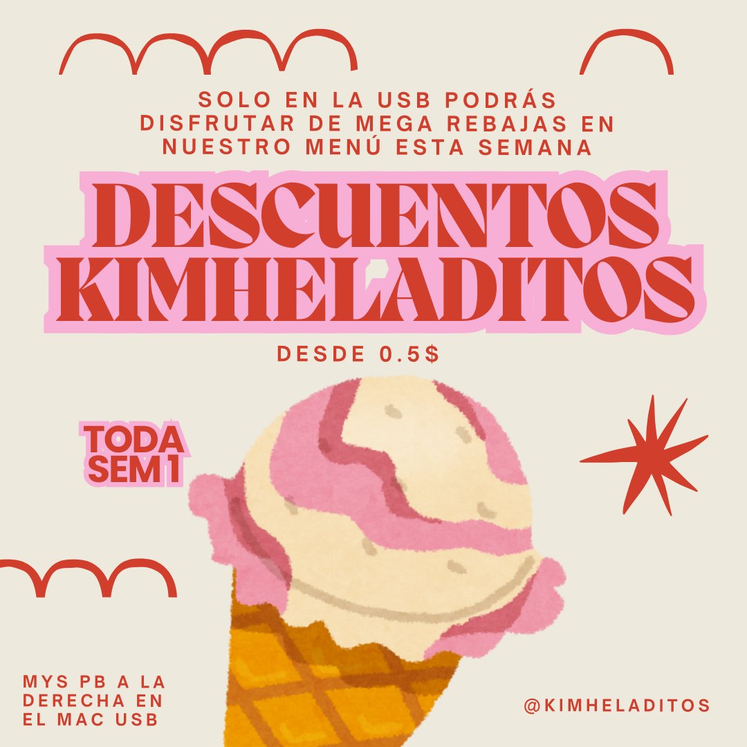kimmsbguerrero's tweet image. Amix! @kimheladitos está  de vuelta a la USB con una super promoción especial. Todo nuestro menú se encuentra en mega descuento, puedes venir por los tuyos a MyS pb a la derecha en el @MAC_USBve 

Solo disponible hasta el viernes de semana 1 💕⚠️