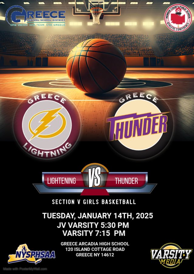 Greece Lightning vs Greece Thunder TONIGHT <a href="/GreeceArcadia/">Greece Arcadia HS</a> <a href="/MrJamesReaves/">James.Reaves</a>