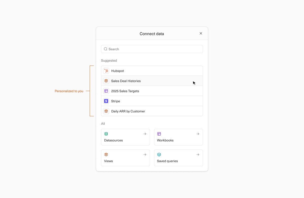 Your most used connections will now be listed first when setting up a new sheet. It’s a little update towards a bigger goal: we want Equals to be the fastest way to answer any question of your data.