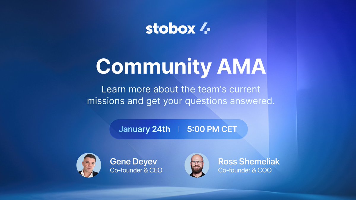 StoboxCompany's tweet image. Join us next Friday for a Community AMA session with our founders, @DeyevGene and @RossShemeliak, where we’ll dive into our mission, current plans, and answer your burning questions.

🗓️ Date: January 24th
⏰ Time: 5:00 PM CET
🎙️ Venue: t.me/stobox_communi…

💬 Got a question?…