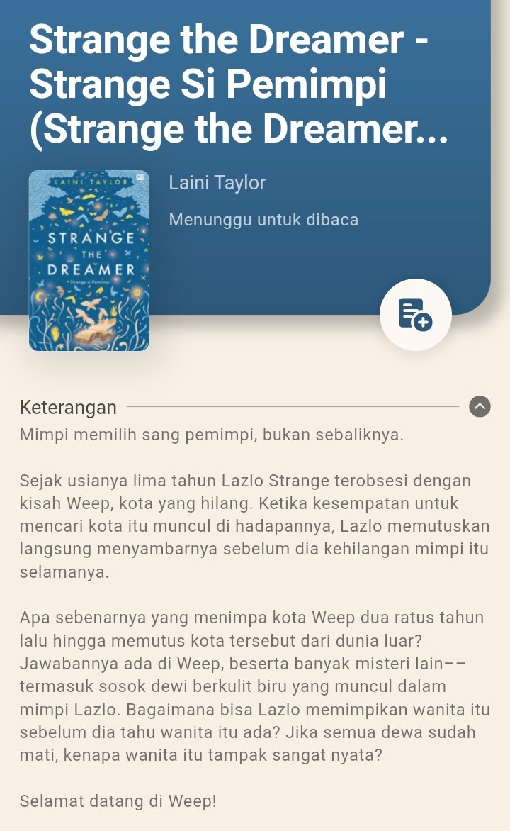 luvyapz's tweet photo. —°•° Currently Reading
📚 Strange The Dreamer (Strange Si Pemimpi)
🖊️ Laini Taylor
🖋️ Reita Ariyanti
📖 464
📱Panjalu E-Lib
#luvisreading https://t.co/dWRK6MTT50
