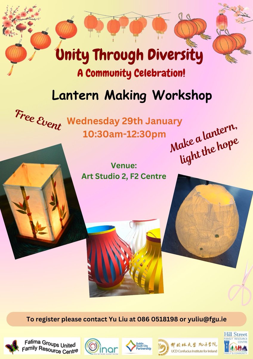 FatimaGroupsUnited (@groupsfatima) on Twitter photo Lantern Making Workshop on Wednesday January 29th.
Reserve your place by emailing yuliu@fgu.ie Lantern Making Workshop on Wednesday January 29th.
Reserve your place by emailing yuliu@fgu.ie