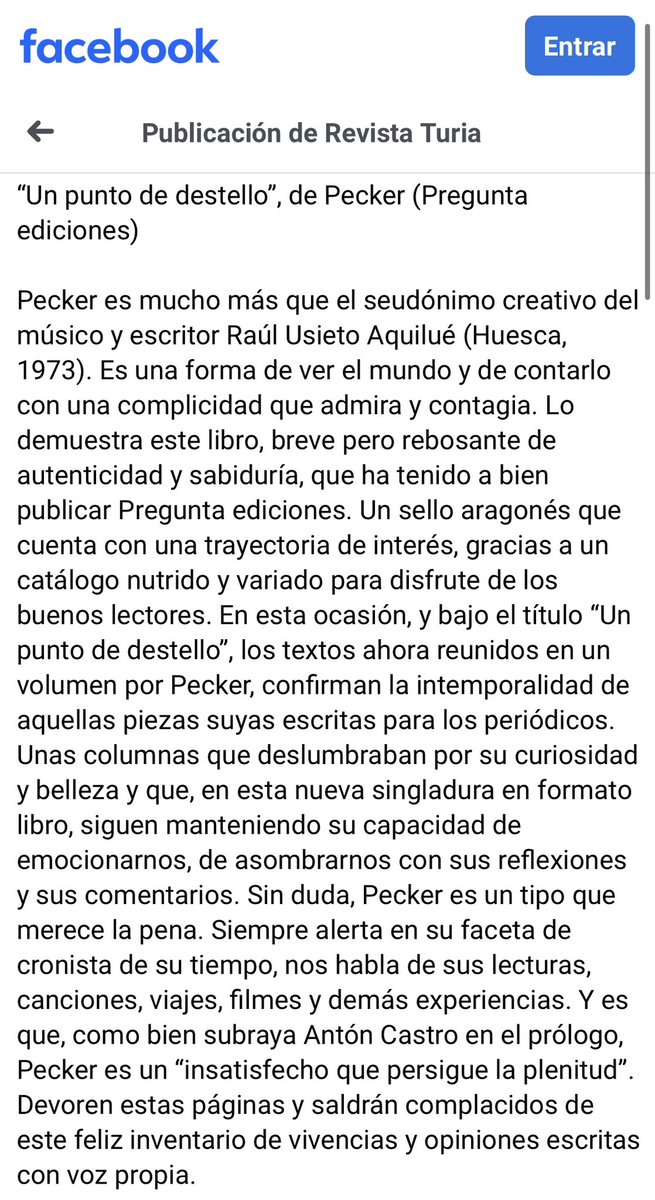 Muy feliz con la crítica de mi nuevo libro “Un punto de destello” que publica hoy la Revista Turia en su canal de Facebook. ☺️