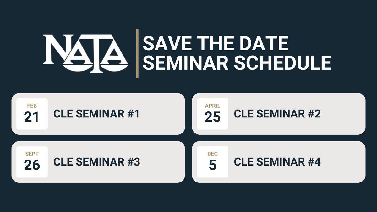 NETrialAttys's tweet image. Save the date for our 2025 CLE Seminars! We&apos;re excited to offer seminars in February, April, September, and December with many engaging speakers and sessions.  For more information visit: NebraskaTrial.com 🏛️
