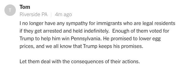 CaseyBrienza's tweet image. Is this comment on a NYT op-ed for real, or just trolling?! nytimes.com/2025/01/13/opi…