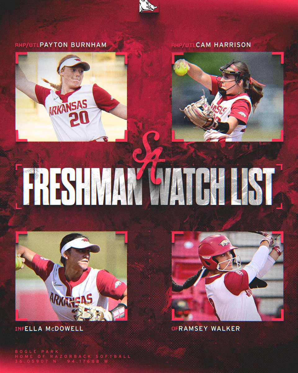 👀👀👀👀

4️⃣ Razorback rookies land on the <a href="/SoftbalAmerica/">Softball America</a> Freshman Watch List!