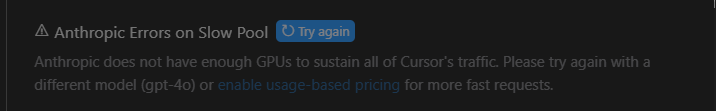 RussianPanda9xx's tweet photo. I have tried VSCode with co-pilot and Windsurf, but unfortunately, neither worked well for my projects. Then I recently came across @cursor_ai, and it’s been an amazing experience so far. I just wish Anthropic had more GPUs to better support Cursor’s traffic  🥲 https://t.co/IiWMUdj8UX
