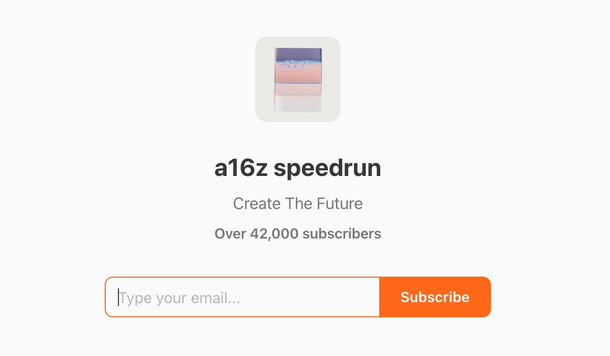 Big moves today. 

We’re relaunching a16z’s gaming newsletter under the banner of speedrun and expanding the focus to tech and entertainment, inclusive of games.

We had already quietly become a top gaming newsletter (&gt;40k readers). But now the ambition has grown.

1/3