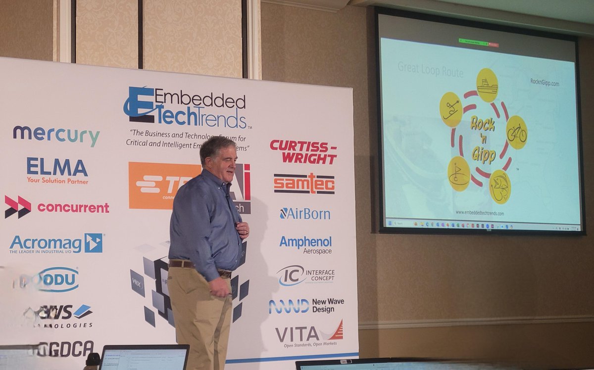 military_cots's tweet image. #EmbeddedTechTrends host Jerry Gipper regales the audience with the details of his 2024 #GreatLoop adventure 
#ETT2025 @VitaTechnology #RocknGipp