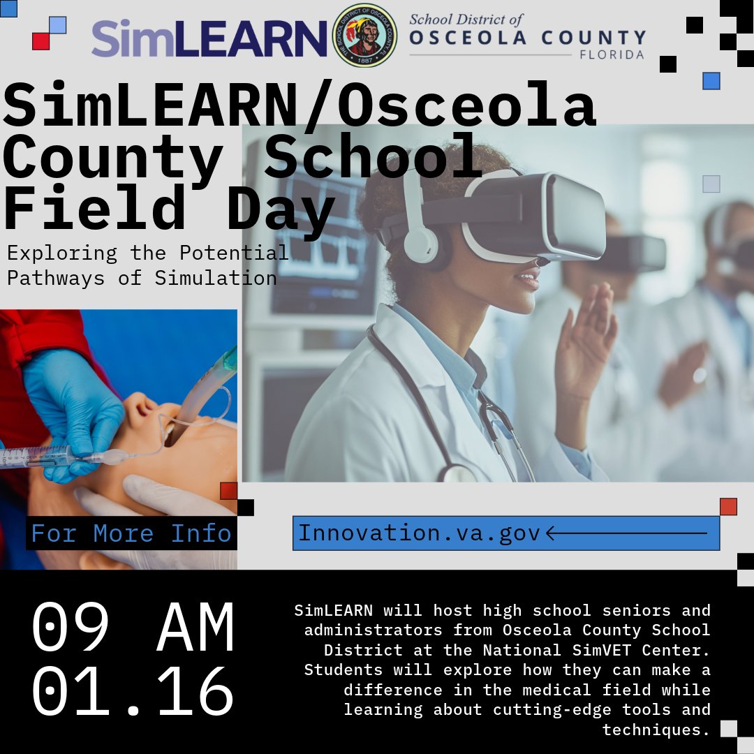 VA Innovation (@vainnovation) on Twitter photo #SimLEARN will welcome over 50 <a href="/schsbulldogs/">Saint Cloud HS</a> students at National SimVET Center on Jan 16. Health care & tech program students will explore cutting-edge simulation facilities. Proud to partner with <a href="/Osceolaschools/">Osceola Schools</a> to inspire the next generation of health care innovators! #STEM #SimLEARN will welcome over 50 <a href="/schsbulldogs/">Saint Cloud HS</a> students at National SimVET Center on Jan 16. Health care & tech program students will explore cutting-edge simulation facilities. Proud to partner with <a href="/Osceolaschools/">Osceola Schools</a> to inspire the next generation of health care innovators! #STEM