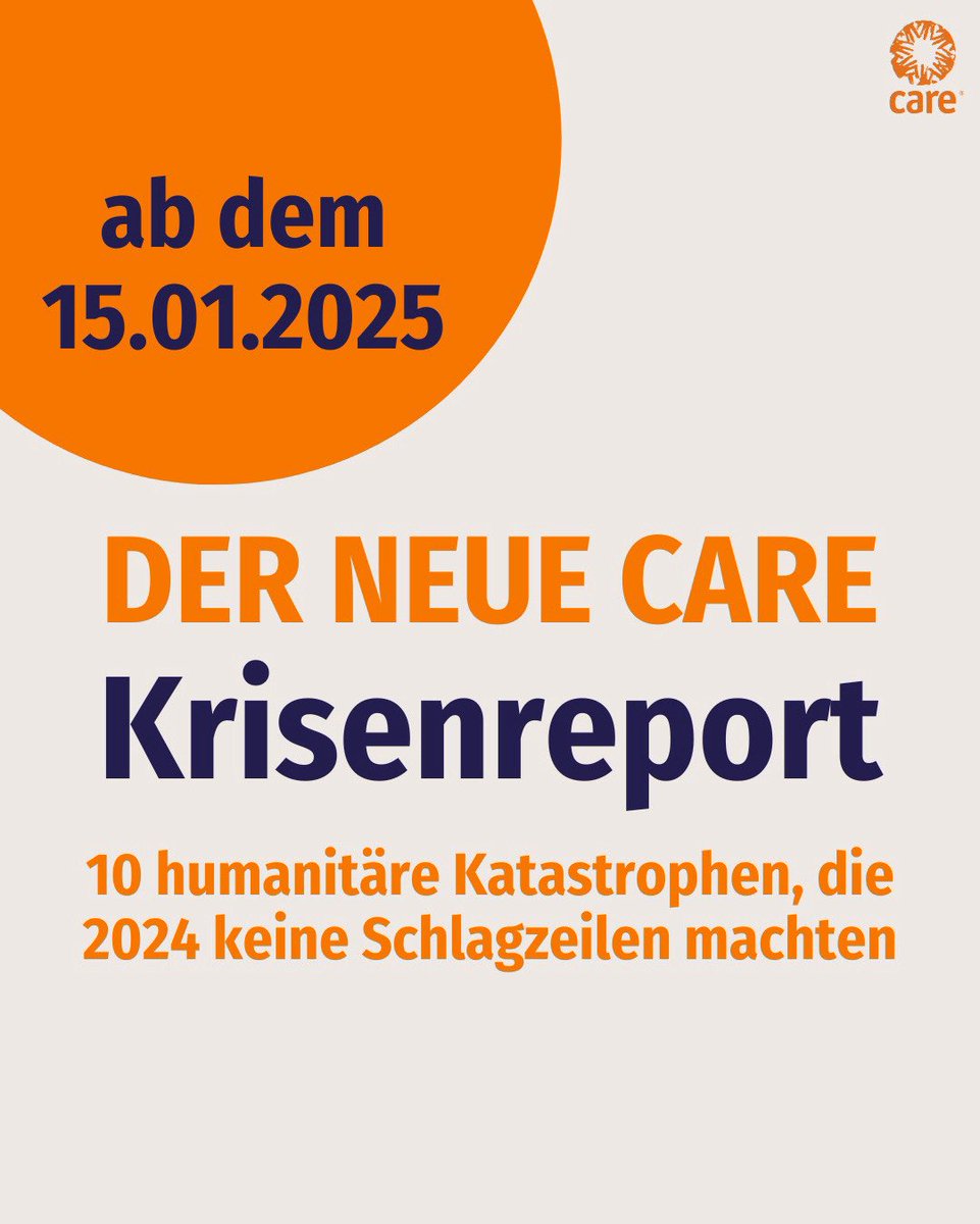 Am 15.1. verfügbar: CARE-Krisenreport 2024, der Bericht zur medialen Sichtbarkeit von #VergessenenKrisen. 10 Krisen, 10 Länder, ca. 35 Mio. betroffene Menschen, über die kaum berichtet wurde, und was für mehr Sichtbarkeit getan werden kann. Ab morgen hier: care.de/schwerpunkte/n…