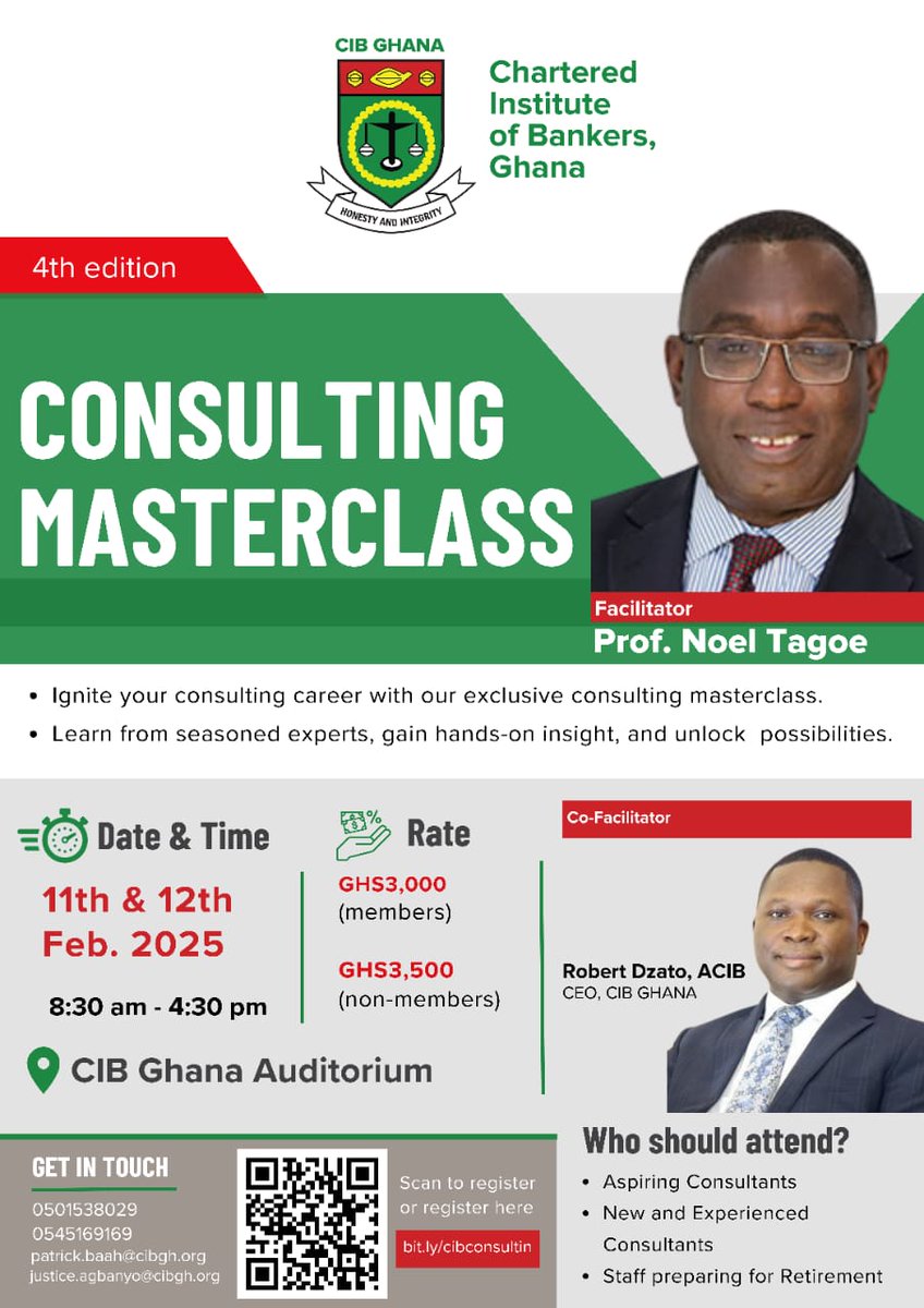 CIRIP Ghana (@gariaghana) on Twitter photo Connect with the Chartered Institute of Bankers, Ghana <a href="/cibghana60/">CIB Ghana 🇬🇭</a> for the upcoming Consulting Masterclass. Connect with the Chartered Institute of Bankers, Ghana <a href="/cibghana60/">CIB Ghana 🇬🇭</a> for the upcoming Consulting Masterclass.